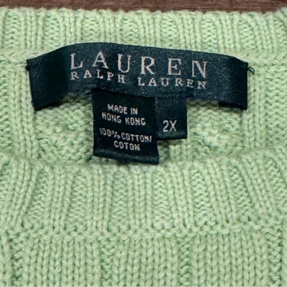 VINTAGE Lauren Ralph Lauren Sweater Womens Sz 2X Cable Knit Cotton Green - Picture 4 of 9